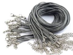 Voskovaná šňůrka s karabinkou délka 45 cm - šedá perlová