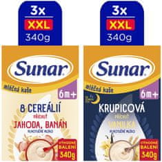 Sunar Kaše mléčná XXL mix příchutí, 6m+, 6x340g