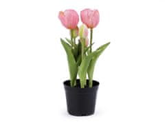 Umělé tulipány v květináči - (25 cm) růžová sv.