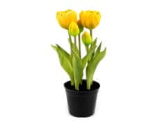 Umělé tulipány v květináči - (25 cm) žlutá