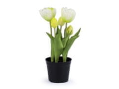 Umělé tulipány v květináči - (25 cm) bílá