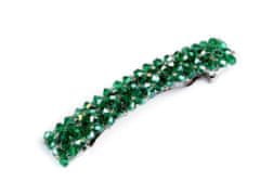 Francouzská spona do vlasů s broušenými korálky - zelená smaragdová