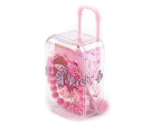 Dětský náramek, pukačky a gumičky v boxu kufr - pink duha