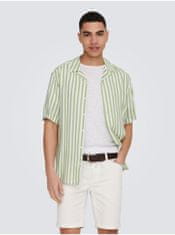 ONLY&SONS Bílo-zelená pánská pruhovaná košile s krátkým rukávem ONLY & SONS Wayne M