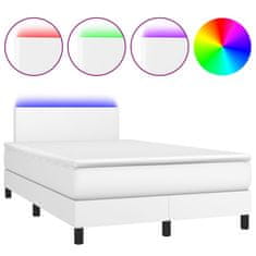 Vidaxl Box spring postel s matrací a LED bílá 120 x 190 cm umělá kůže