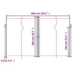 Vidaxl Zatahovací boční markýza tmavě zelená 200 x 600 cm