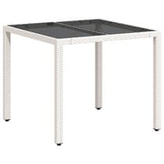 Vidaxl Zahradní stůl se skleněnou deskou bílý 90x90x75 cm polyratan