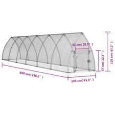 Vidaxl Klec pro kuřata stříbrná 600 x 105 x 120 cm pozinkovaná ocel