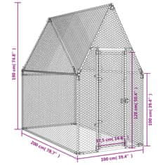 Vidaxl Klec pro kuřata stříbrná 200 x 100 x 190 cm pozinkovaná ocel