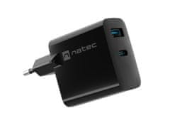 Natec Univerzální USB nabíječka RIBERA GaN 45W, 1X USB-A, 1X USB-C, černá