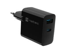 Natec Univerzální USB nabíječka RIBERA GaN 45W, 1X USB-A, 1X USB-C, černá