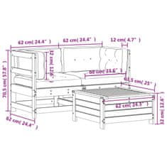 Vidaxl 3dílná zahradní souprava s poduškami bílá masivní borovice