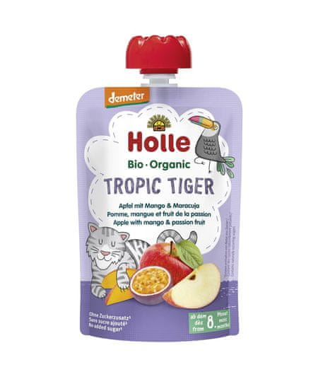 Holle Tropic Tiger Bio ovocné pyré jablko, mango a maracuja, 100 g (8 m+)