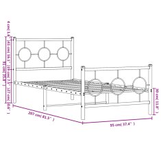 Vidaxl Kovový rám postele s hlavovým a nožním čelem bílý 90 x 200 cm