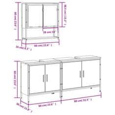 Vidaxl 3dílný set koupelnového nábytku šedý sonoma kompozitní dřevo