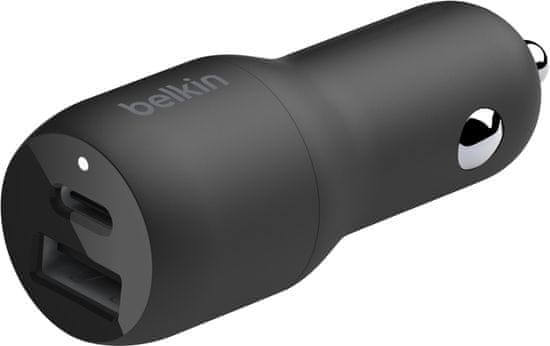 Belkin duální nabíječka do auta, PD PPS, USB-A 12W, USB-C 25W, černá