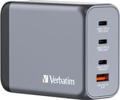 Verbatim cestovní adaptér GNC-200, GaN, 2xUSB-C PD 100W, 1xUSB-C PD 65W, 1xUSB-A QC 3.0, šedá