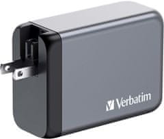 Verbatim cestovní adaptér GNC-240, GaN, 3x USB-C PD 140W/100W/65W, 1xUSB-A QC 3.0, šedá