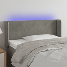 Vidaxl Čelo postele s LED světle šedé 103 x 16 x 78/88 cm samet