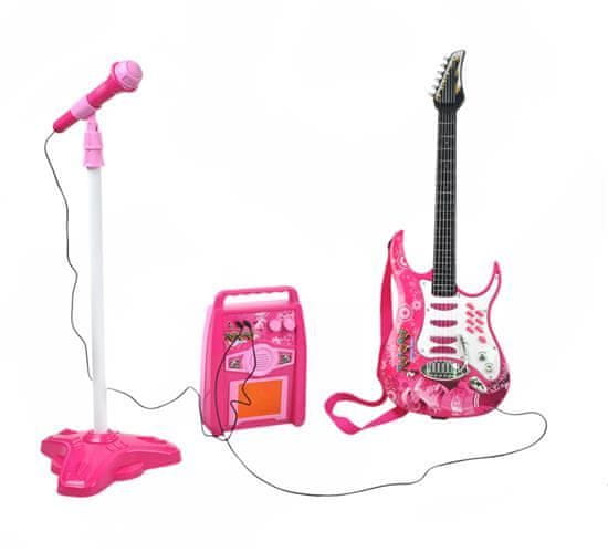 iMex Toys Dětská rocková elektrická kytara na baterie + zesilovač a mikrofon Pink