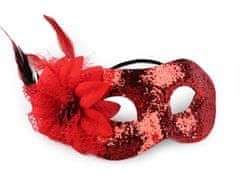 Karnevalová maska - škraboška s peřím - červená