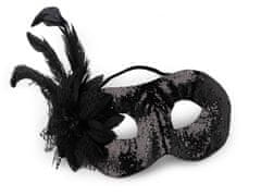 Karnevalová maska - škraboška s peřím - černá