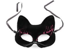Karnevalová maska - škraboška sametová s glitry kočka - černá růžová