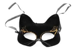 Karnevalová maska - škraboška sametová s glitry kočka - černá zlatá