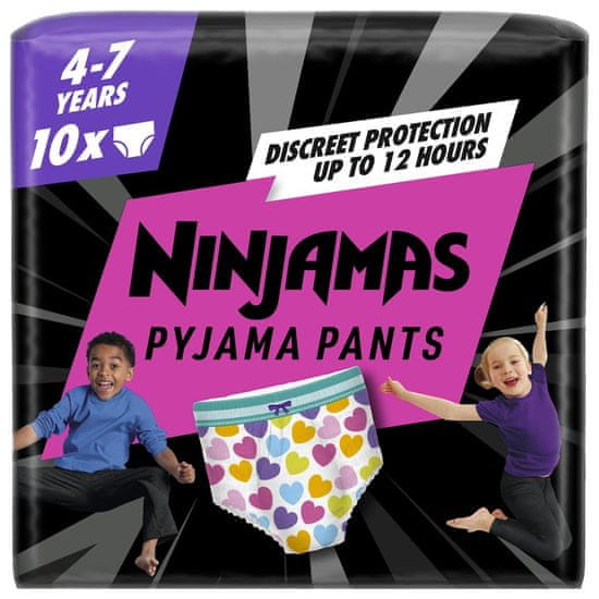 Pampers NINJAMAS Kalhotky plenkové Pyjama Pants Srdíčka, 10 ks, 7 let, 17kg-30kg