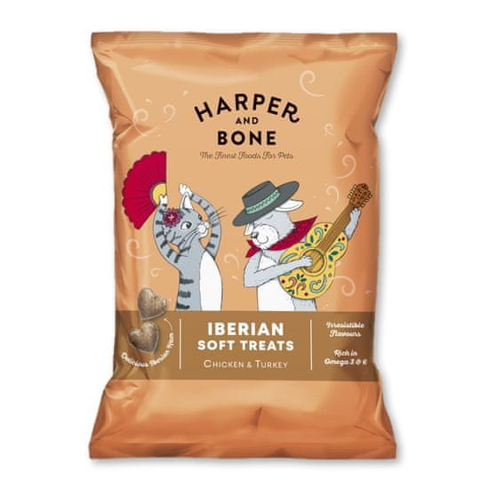 Harper and Bone Cat &amp; Dog iberské měkké pamlsky kuře a krůta 90 g