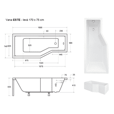 Besco Asymetrická vana ESTE 170 × 75 cm S nožičkami Levé