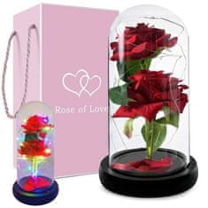 HADEX Věčná růže ve skle, svítící RGB LED, červená