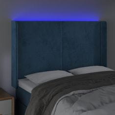 Vidaxl Čelo postele s LED tmavě modré 147 x 16 x 118/128 cm samet