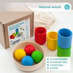 Ulanik Montessori dřevěná hračka "Kuličky v kelímcích. Základní sada" 4 cm