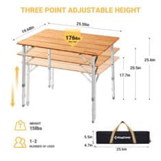 King Camp Kempingový stůl s bambusovou deskou 65 x 50 cm