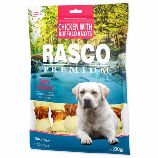 RASCO PREMIUM Pochoutka buvolí kůže obalená kuřecím, uzly 6cm 230g