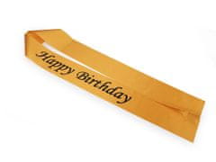 Narozeninová saténová šerpa Happy Birthday šíře 9,5 cm - zlatá černá