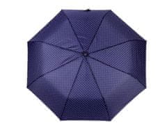 Dámský skládací vystřelovací deštník s puntíky - modrá tmavá