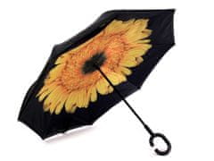 Obrácený deštník dvouvrstvý - oranžovožlutá slunečnice