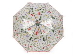 Dámský / dívčí průhledný vystřelovací deštník luční květy - korálová