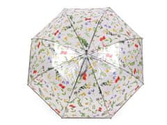 Dámský / dívčí průhledný vystřelovací deštník luční květy - béžová tmavá