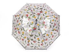 Dámský / dívčí průhledný vystřelovací deštník luční květy - černá