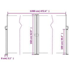 Vidaxl Zatahovací boční markýza tmavě zelená 160 x 1 200 cm