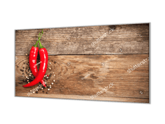 Glasdekor Ochranná deska papričky chilli a pepř - Ochranná deska: 52x60cm, Lepení na zeď: S lepením na zeď