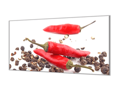 Glasdekor Ochranná deska chilli a kuličky pepře - Ochranná deska: 65x65cm, Lepení na zeď: S lepením na zeď