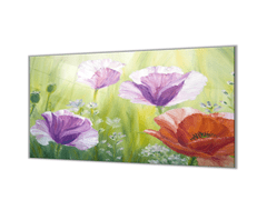 Glasdekor Ochranná deska malované květy vlčí máky - Ochranná deska: 60x90cm, Lepení na zeď: S lepením na zeď