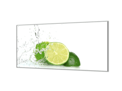 Glasdekor Ochranná deska ovoce limety ve vodě - Ochranná deska: 55x90cm, Lepení na zeď: S lepením na zeď