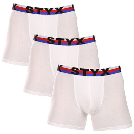 Styx 3PACK pánské boxerky long sportovní guma bílé trikolóra (3U2061)