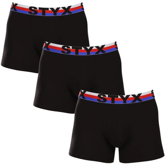 Styx 3PACK pánské boxerky long sportovní guma černé trikolóra (3U1960)