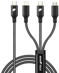 RhinoTech nabíjecí a datový kabel 3v1 USB-C - MicroUSB/Lightning/USB-C, 40W, 1.2m, černá